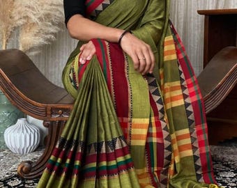 Handloom Authentic Narayanpet cotton Saree Sari Blouse Wedding Wear with fall piku
