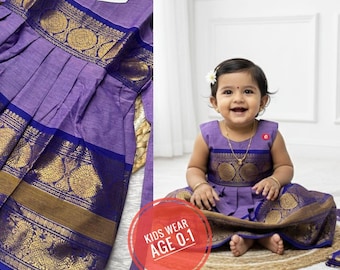 Pure Cotton Kids Pattu Pavadai Dress Indian Ethnic Wear Set Girls Frock 3-12 months