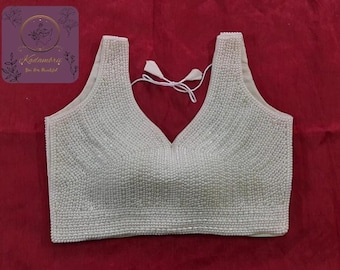 Camicetta con perline fatta a mano, top corto in sari da sposa