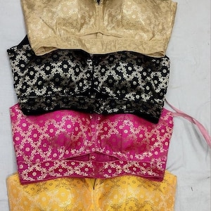 Readymade Sleeveless Brocade Silk Sari Saree Blouse Bridal Designer Blouse for Lehenga Indian Wedding Blouse Choli Crop Top