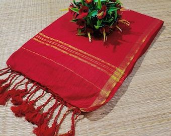 Sari de algodón Khadi tejido a mano, blusa de algodón bordada lista para usar, ideal para bodas con caída piku