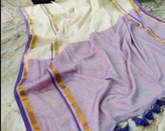 Kerala Kasavu Cotton Saree: White with Golden Jacquard Border