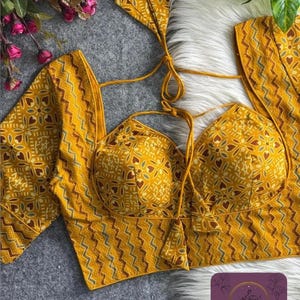 Readymade Stitched Pure Ajrakh Print Cotton Sari Saree blouse Indian blouse Crop top Daily wedding party wear blouse indian choli Mix match