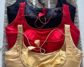 Set of 3 Zimichoo Silk Saree Blouse, Sleeveless Indian Crop Top