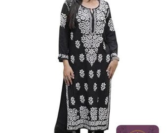 Broderad Rayon Kurti Palazzo Set: Lucknow Chikankari, Indian Ethnic Wear