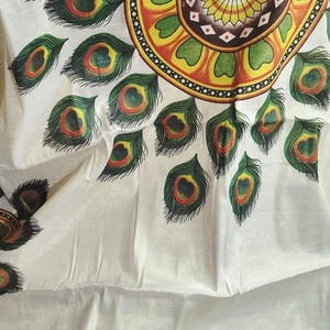 Indian Onam festival Traditional Kerala Kasavu wear mural print saree Peacocok design Running print Sari blouse Golden Border with fall piku
