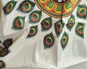 Kerala Kasavu Saree: Onam Cotton Silk Sari, Peacock Mural Print