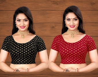 Combo van 2 rekbare saree-blouse katoen: kant-en-klare Indiase crop top Sari