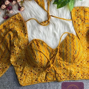 Readymade Stitched Pure Ajrakh Print Cotton Sari Saree blouse Indian blouse Crop top Daily wedding party wear blouse indian choli Mix match