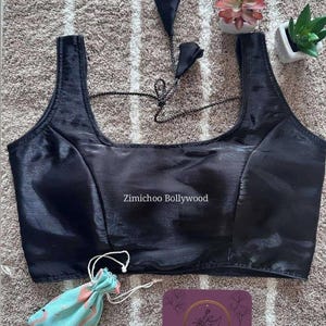 Black Sleeveless Sari Blouse, Padded Bollywood Crop Top