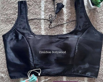 Black Sleeveless Sari Blouse, Padded Bollywood Crop Top