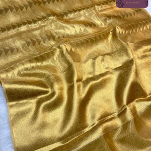 Gold Banarasi Traditional Indian Pure Tissue Silk Soft Saree Running Unstitched Sari Blouse with fall piku and Tassels Wedding Pooja saree