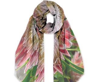 Hawaiian Floral Scarf, Organic Cotton, Artist designed scarf,