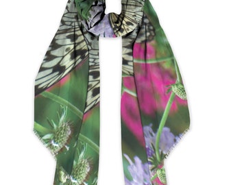 Modal Silk Scarf, Butterfly Print, eco-Friendly Material, Silky Soft