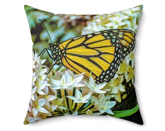 Garden Pillow with Butterfly Print, Indoor or outdoor pillow, Floral home decor,