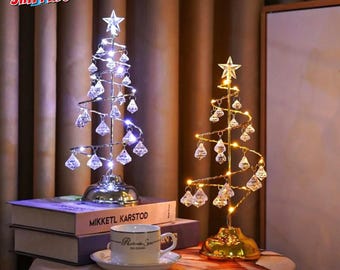 Handmade Crystal LED Christmas Tree Lamp, Tabletop Holiday Light