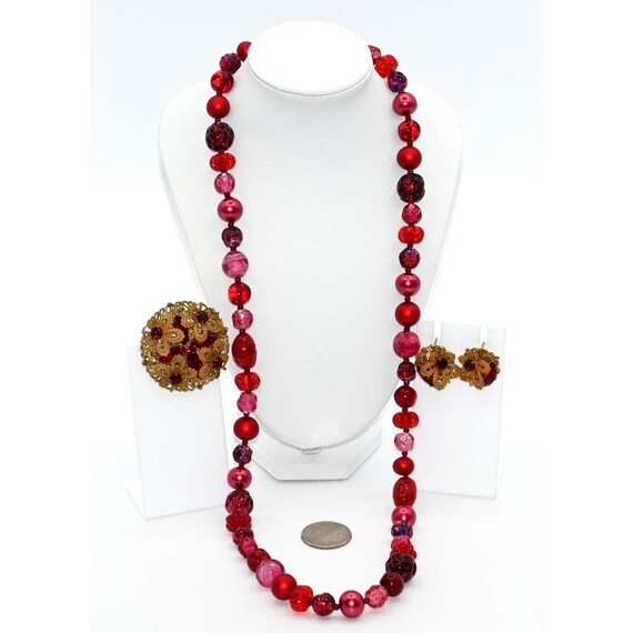 Vintage Miriam Haskell signed set red and fuchsia… - image 9