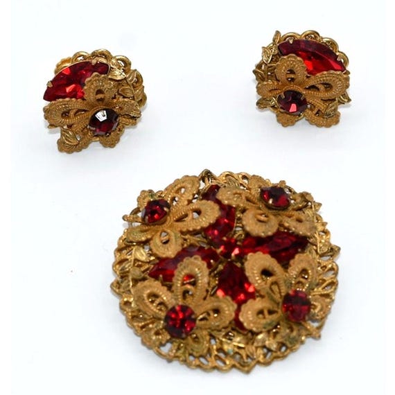 Vintage Miriam Haskell signed set red and fuchsia… - image 5