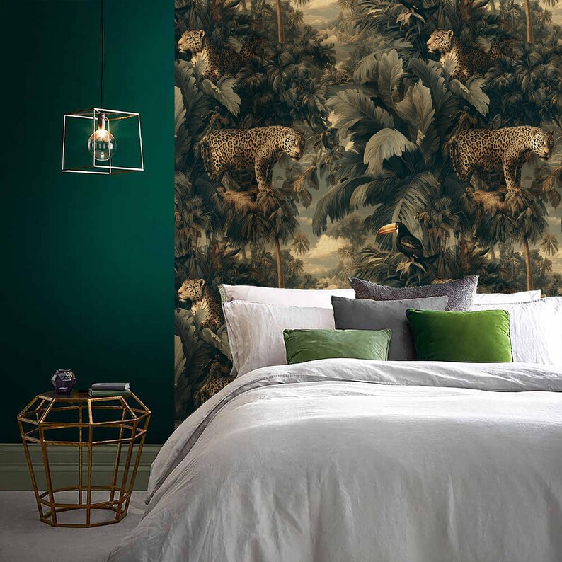 Leopard Jungle Mural Wallpaper – Vintage Safari Peel and Stick Decor - Etsy