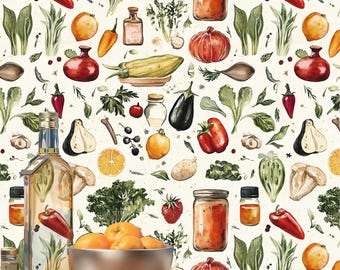 Vegetable Wallpaper: Farmhouse Kitchen Decor, Fruit & Veggie Garden Mural, Peel and Stick