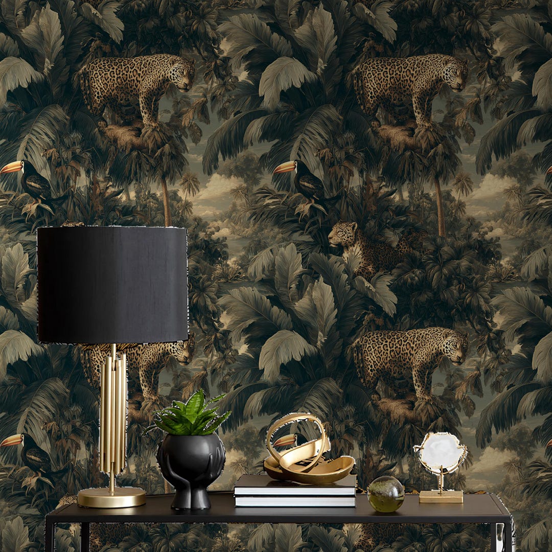 Leopard Jungle Mural Wallpaper – Vintage Safari Peel and Stick Decor - Etsy