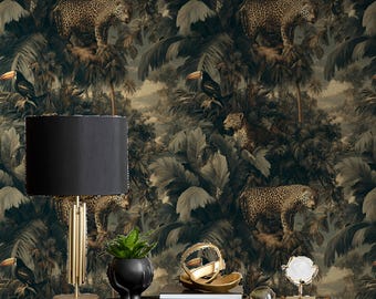 Leopard Jungle Wandbild Tapete - Vintage Safari Schären und aufkleben Dekor