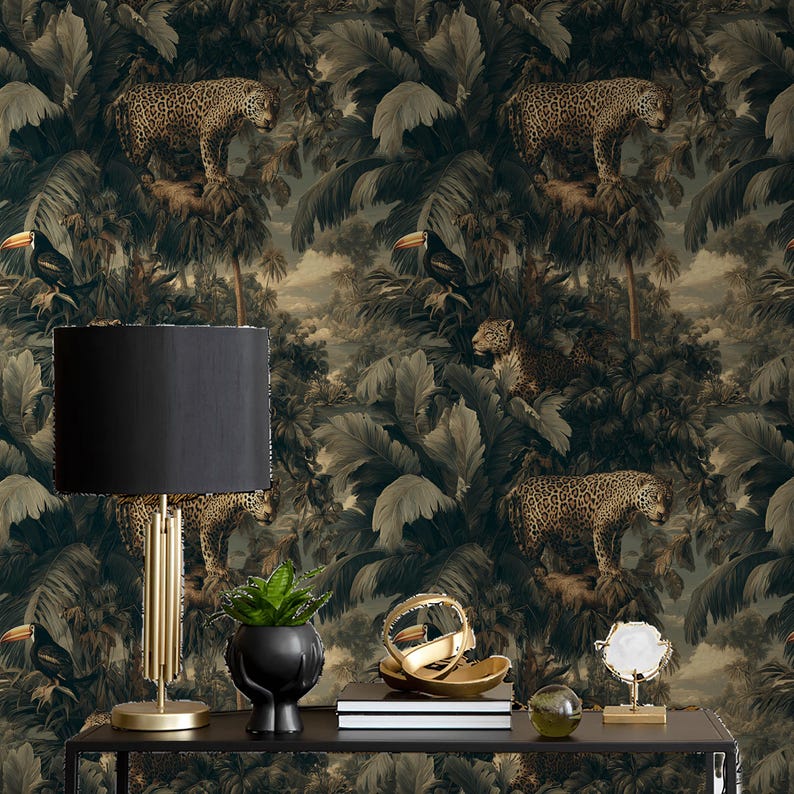 Leopard Jungle Mural Wallpaper – Vintage Safari Peel and Stick Decor - Etsy