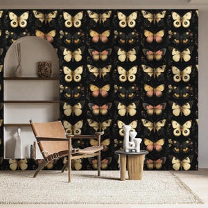 Dark Butterfly Wallpaper: Vintage Moth Wall Mural, Art Deco Style