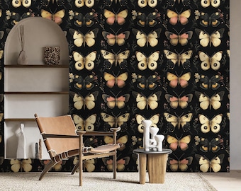Dark Butterfly Wallpaper: Vintage Moth Wall Mural, Art Deco Style