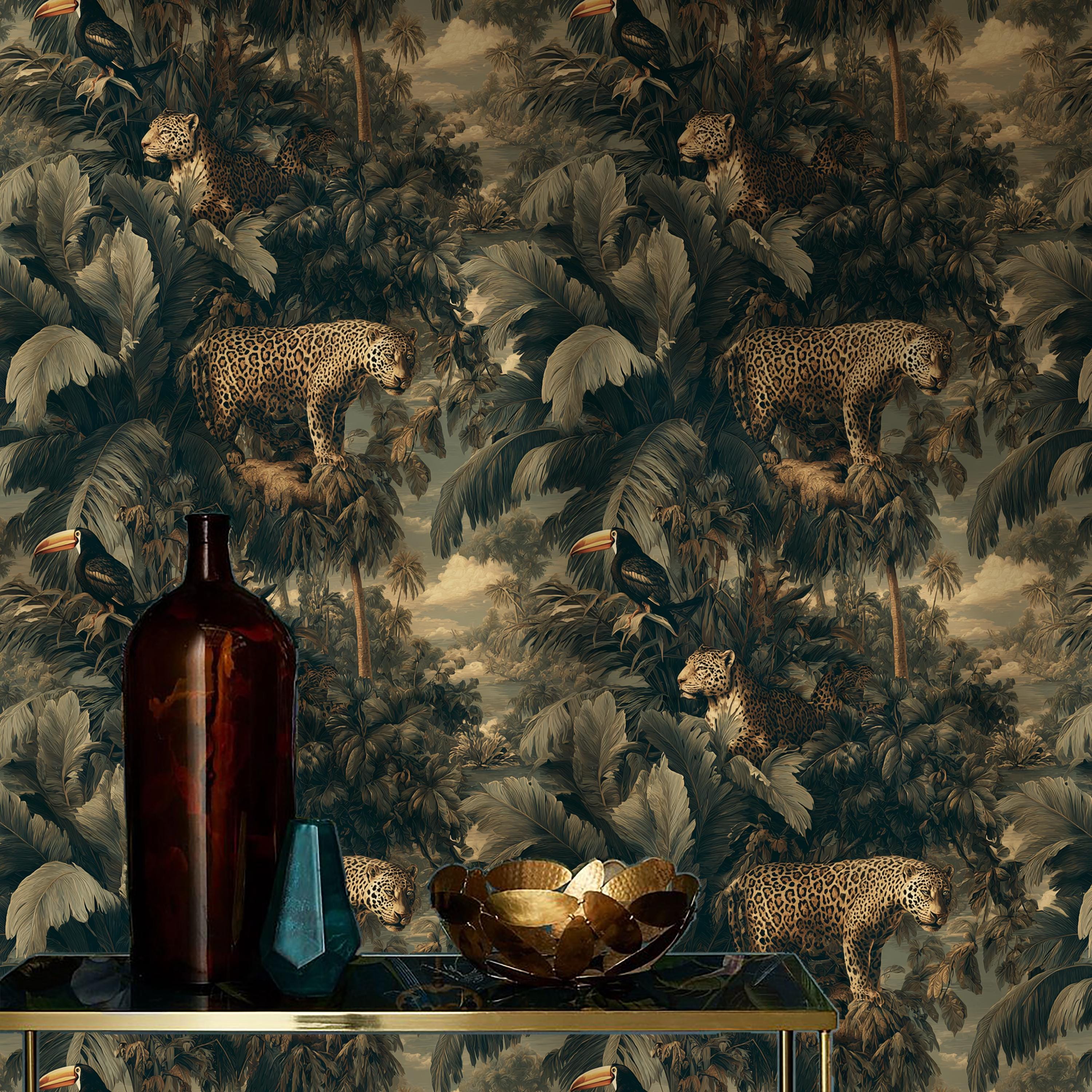 Leopard Jungle Mural Wallpaper – Vintage Safari Peel and Stick Decor - Etsy