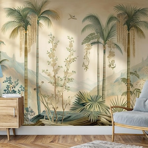 Vintage Chinoiserie Wandbild: Tropische Palme Tapete