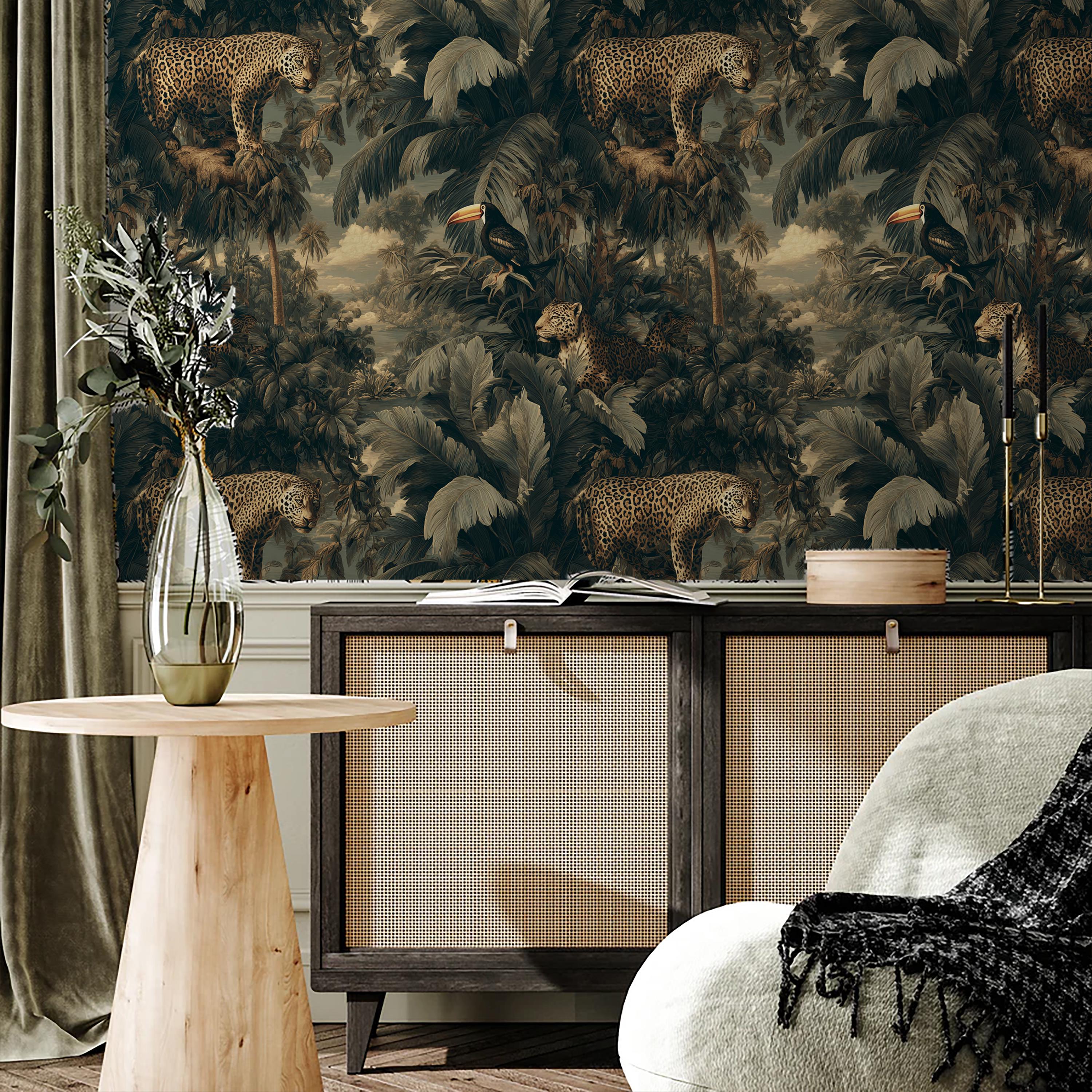 Leopard Jungle Mural Wallpaper – Vintage Safari Peel and Stick Decor - Etsy