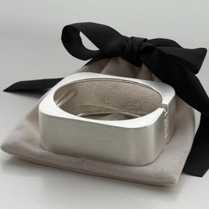 Brushed Matte 925 Sterling Silver Bangle Bracelet: Modern Square Cuff, Chunky Silver Jewellery