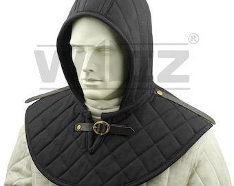 Medieval Cotton Padded Coif: Quilted Armor Hood, LARP Cosplay