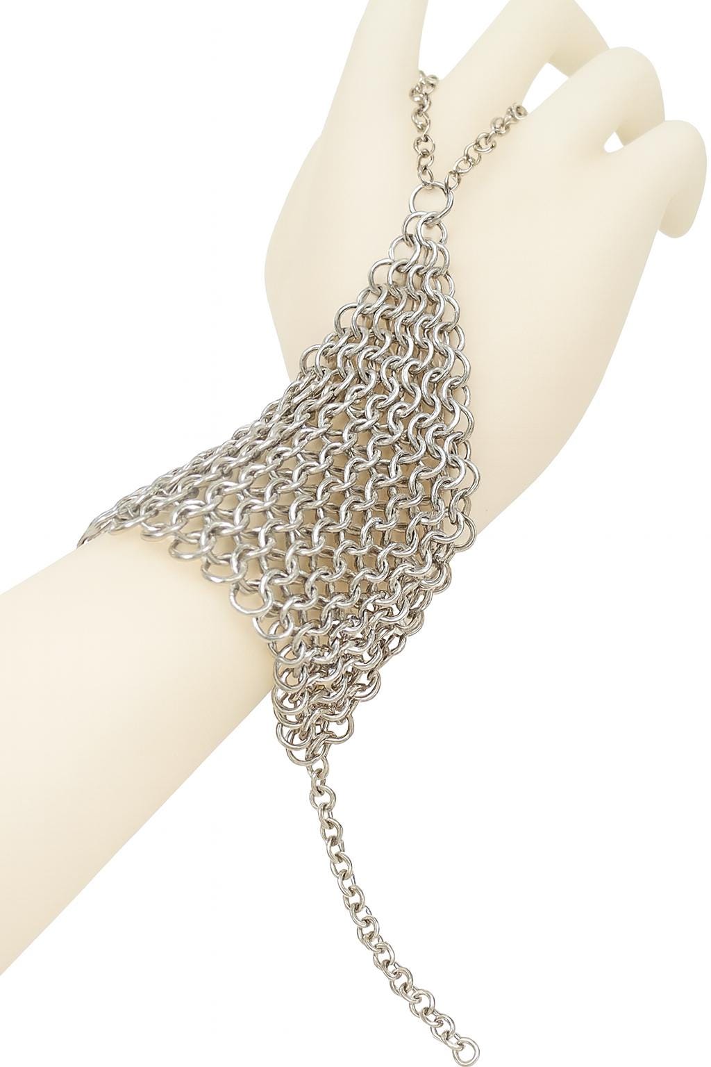 Silver Chainmail Bracelet Handflower: Medieval Cosplay Gothic Accessory