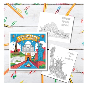 Landmarks of the World Coloring Pages, Adults, Kids and Teens, Travel-themed Sheets, Countries, Cities in the World, International, Teacher