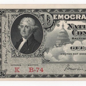 Jahrgang 1912 Democratic National Convention Guest Ticket Woodrow Wilson mit angehängten Stubs für 2 Sitzungen Juni 25