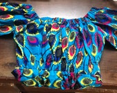 Bright Bold Blue African Ankara Shorts Jumpsuit Yellow Magenta