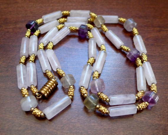 Vintage Amethyst, Citrine, & Rose Quartz Necklace… - image 4