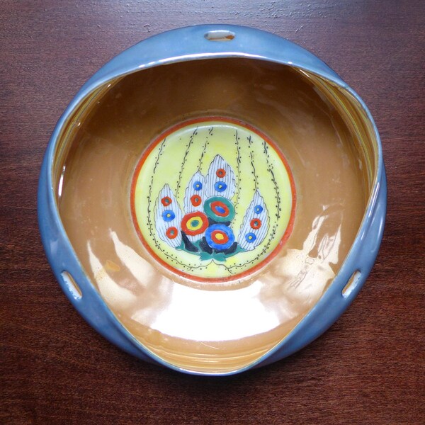 Vintage 1920s 1930s Clarice Cliff Style Lusterware Bowl Funky Floral Made in Japan