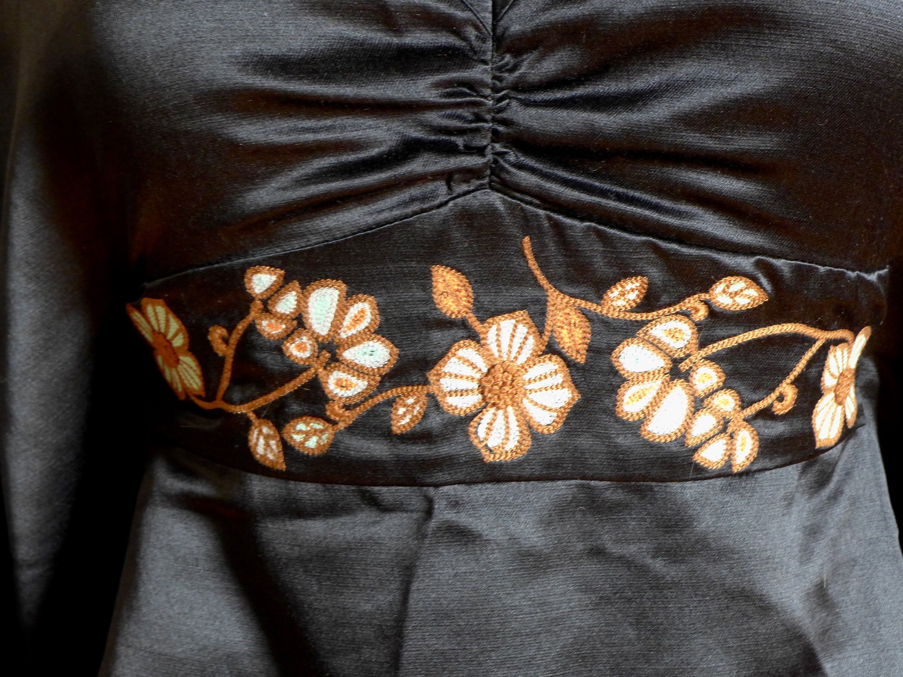 Retro Bohemian Black Satin Top Floral Embroidery Butterfly - Etsy