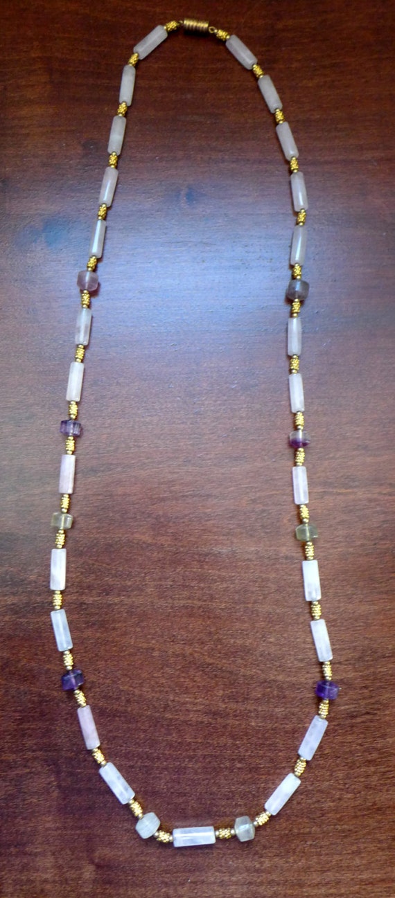 Vintage Amethyst, Citrine, & Rose Quartz Necklace… - image 3