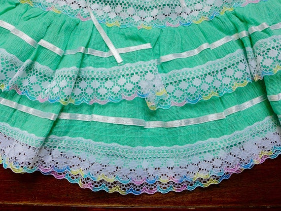 Vintage Mexican Bright Green Baby Girl Dress with… - image 4