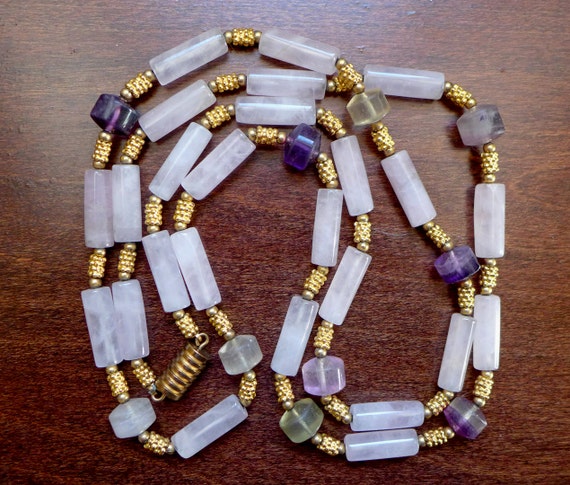 Vintage Amethyst, Citrine, & Rose Quartz Necklace… - image 1