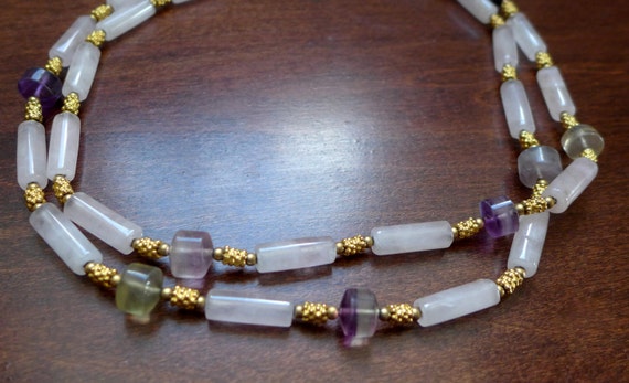 Vintage Amethyst, Citrine, & Rose Quartz Necklace… - image 2