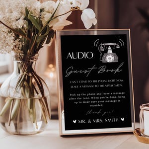 Audio Guestbook Sign Template, Printable Voicemail Audio Guestbook Sign, Wedding Guestbook Alternative, Canva Template Audio Guest Book Sign
