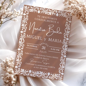 Invitaciones De Boda, Cielito Lindo Nuestra Boda Invitation

Editable Spanish wedding invitation template, Cielito Lindo Nuestra Boda design with brown neutral papel picado and Talavera theme, digital download.

Printable Mexican wedding invite in Spanish, Nuestra Boda design with rustic brown papel picado and neutral Talavera style, editable template.

Cielito Lindo wedding invitation, Spanish Mexican digital template with brown and neutral papel picado and Talavera tile patterns, customizable.