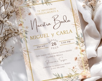 Invitaciones de Boda, Spansk bröllopsinbjudan, Español Invitación Boda Blancas, Canva Mall
