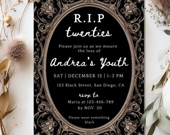 Death To My Twenties Invitation, RIP 20's Birthday Party Invite, Editable Canva Template