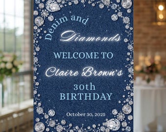 Plaque de bienvenue 30e anniversaire Denim and Diamonds : modèle modifiable sur toile